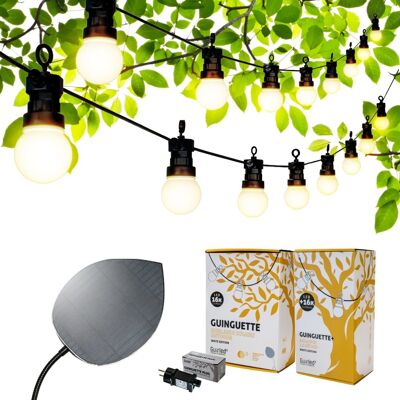PACK - Guinguette 16 LED Bianco + Telo Solare + Prolunga 16 LED + Alimentatore