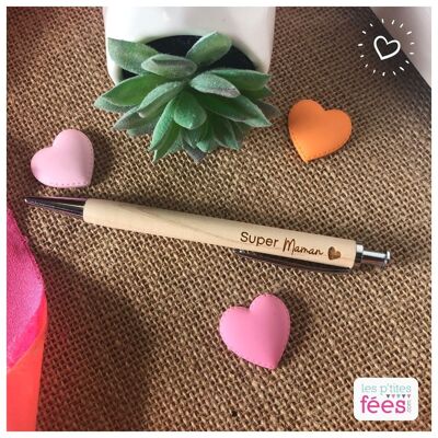 Wooden ballpoint pen engraved "Super Mom" (child, family, mother's day, pregnancy, birth)