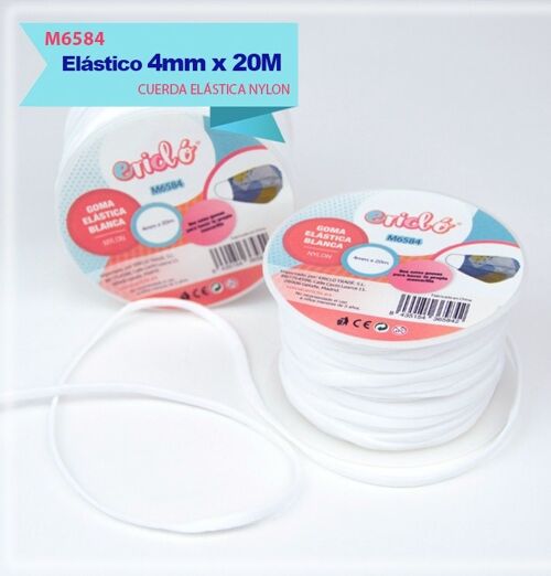 Cuerda de nylon elástico 4mm x 20M Cuerda elástica plana suave. Elástico para labores y costura.