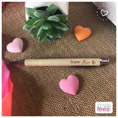 Engraved wooden ballpoint pen "Super ATSEM" (teacher, school, end of school year, child)