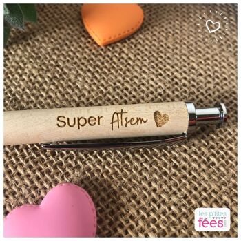 Stylo à bille en bois gravé "Super ATSEM" (maîtresse, école, fin d'année scolaire, enfant) 2