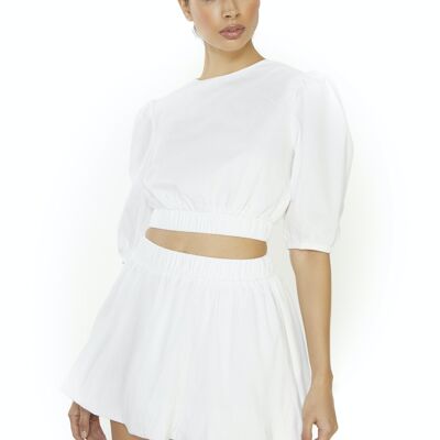TIE BACK TOP WITH VOLUME SLEEVES-WHITE