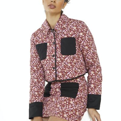 CHAQUETA CORTA BOXY ACOLCHADA-CHINTZ BURDEOS NEGRO