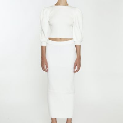 KNITTED MIDI SKIRT-OFF WHITE