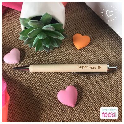 "Super Dad" engraved wooden ballpoint pen (child, pregnancy, birth, Father's Day)