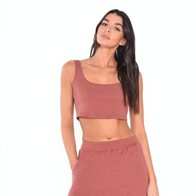 SLEEVELESS BODYCON CROP TOP WITH ROUNDED SQUARE NECK-ROSE RUST RIB