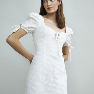 PUFF SLEEVE MINI DRESS WITH TIES-WHITE