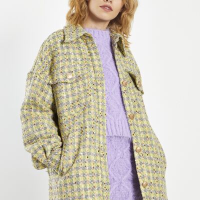 OVERSIZED SHACKET-YELLOW GREY CHECK TWEED