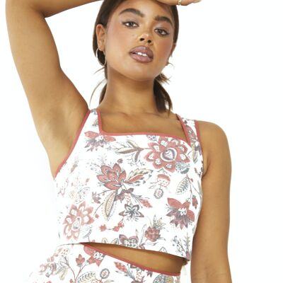 SLEEVELESS BINDING SQUARE NECK OVERSIZED CROP TOP-RUSTIC FLORAL RED
