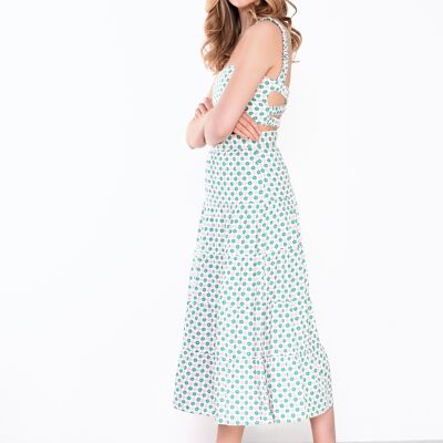 TIERED GATHERED MIDI SKIRT-PINK GREEN FLORAL SQUARE