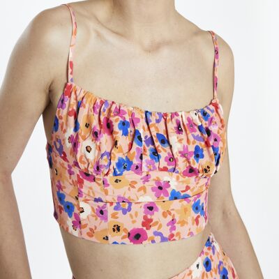 STRAPPY TOP WITH SMOCKED BACK PANEL-MULTI ORANGE FLORAL