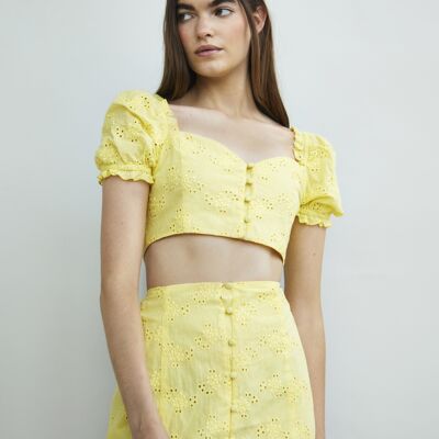 BUTTON-THROUGH CROP TOP WITH SWEETHEART NECKLINE & SMOCKED BACK PANEL-YELLOW
