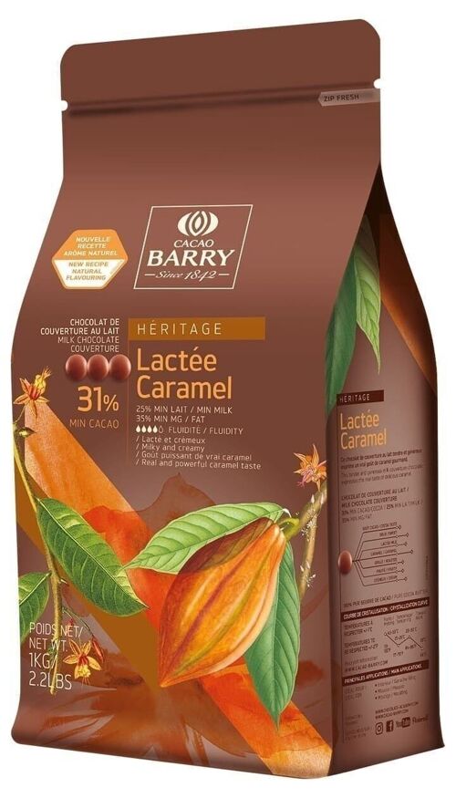 CACAO BARRY - CHOCOLAT DE COUVERTURE AU LAIT AU CARAMEL - LACTEE CARAMEL 31% CACAO -1 KG - PISTOLES