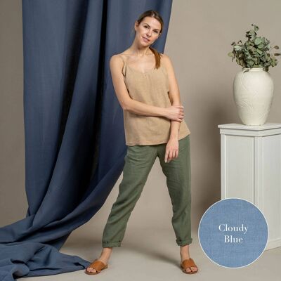 Pantaloni a vita alta in 100% lino biologico – DAKOTA Cloudy Blue