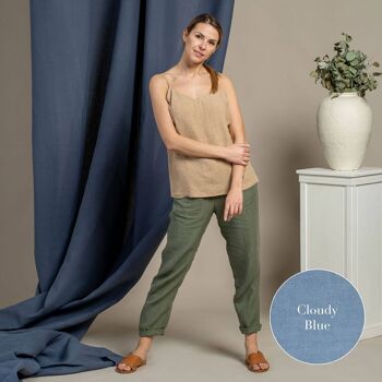 Pantalon Taille Haute 100% Lin Bio – DAKOTA Cloudy Blue 1