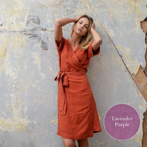 Organic 100% Linen Wrap Dress – ELIANA Lavender Purple