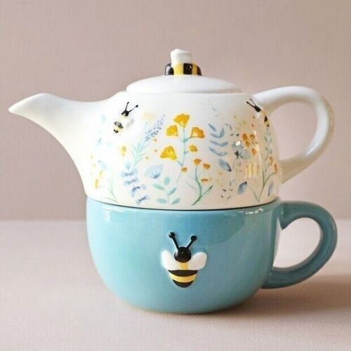 Floral Ceramic Teapot and Mug Set