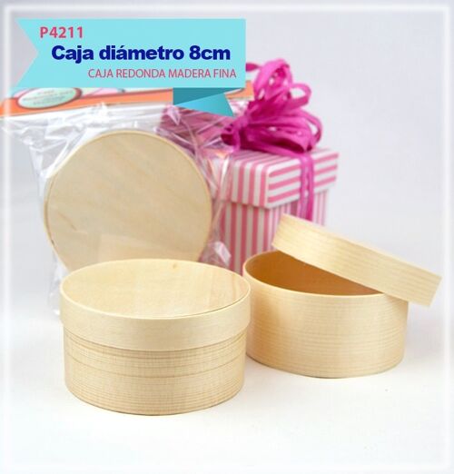 Cajas de madera 8cm diámetro x 4cm . Caja redonda de láminas de madera. Caja para manualidades.