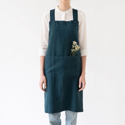 Deep Water Linen Crossback Apron