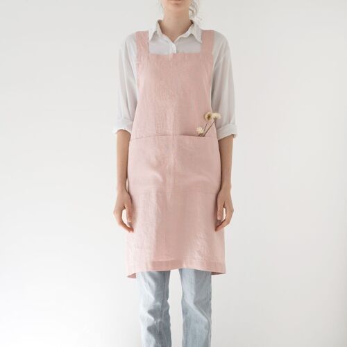 Misty Rose Linen Crossback Apron