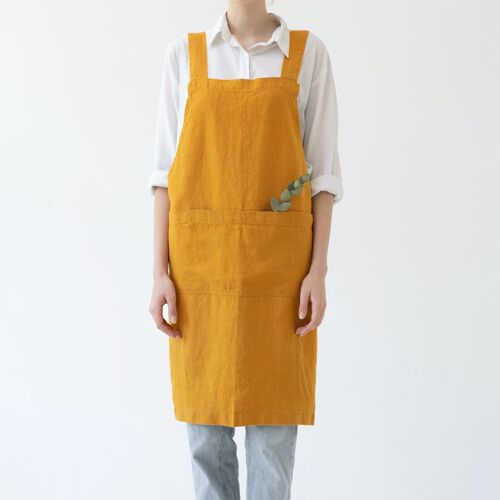 Mustard Linen Crossback Apron