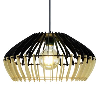 Two-tone pendant lamp in Farwood poplar wood slats