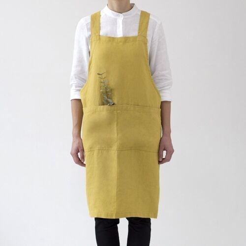 Lemon Curry Linen Japanese Crossback Apron