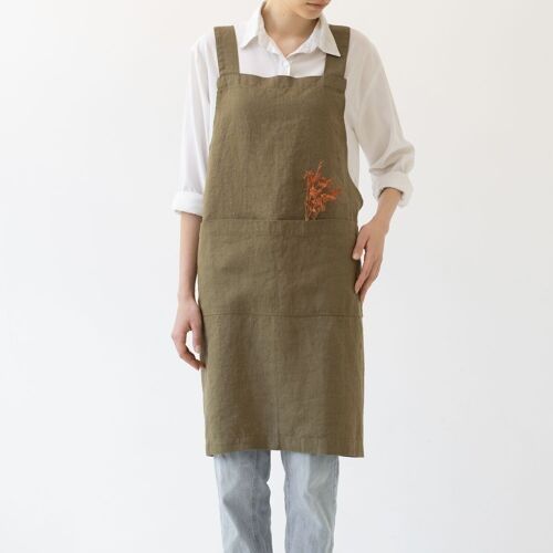 Martini Olive Linen Crossback Apron