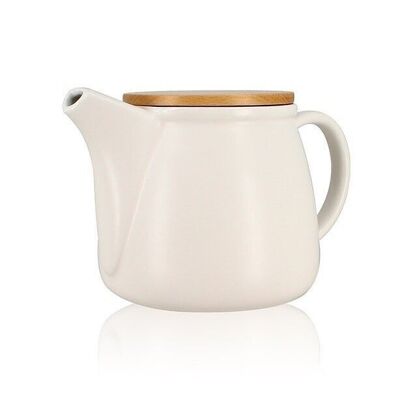 Mona 1l teapot in white porcelain and wooden lid