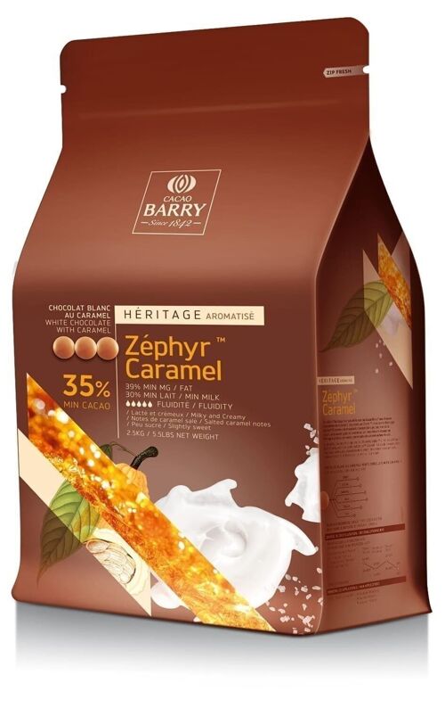 CACAO BARRY - CHOCOLAT BLANC - 35% CACAO - HERITAGE ZEPHIR ™ CARAMEL - 2.5KG - PISTOLES