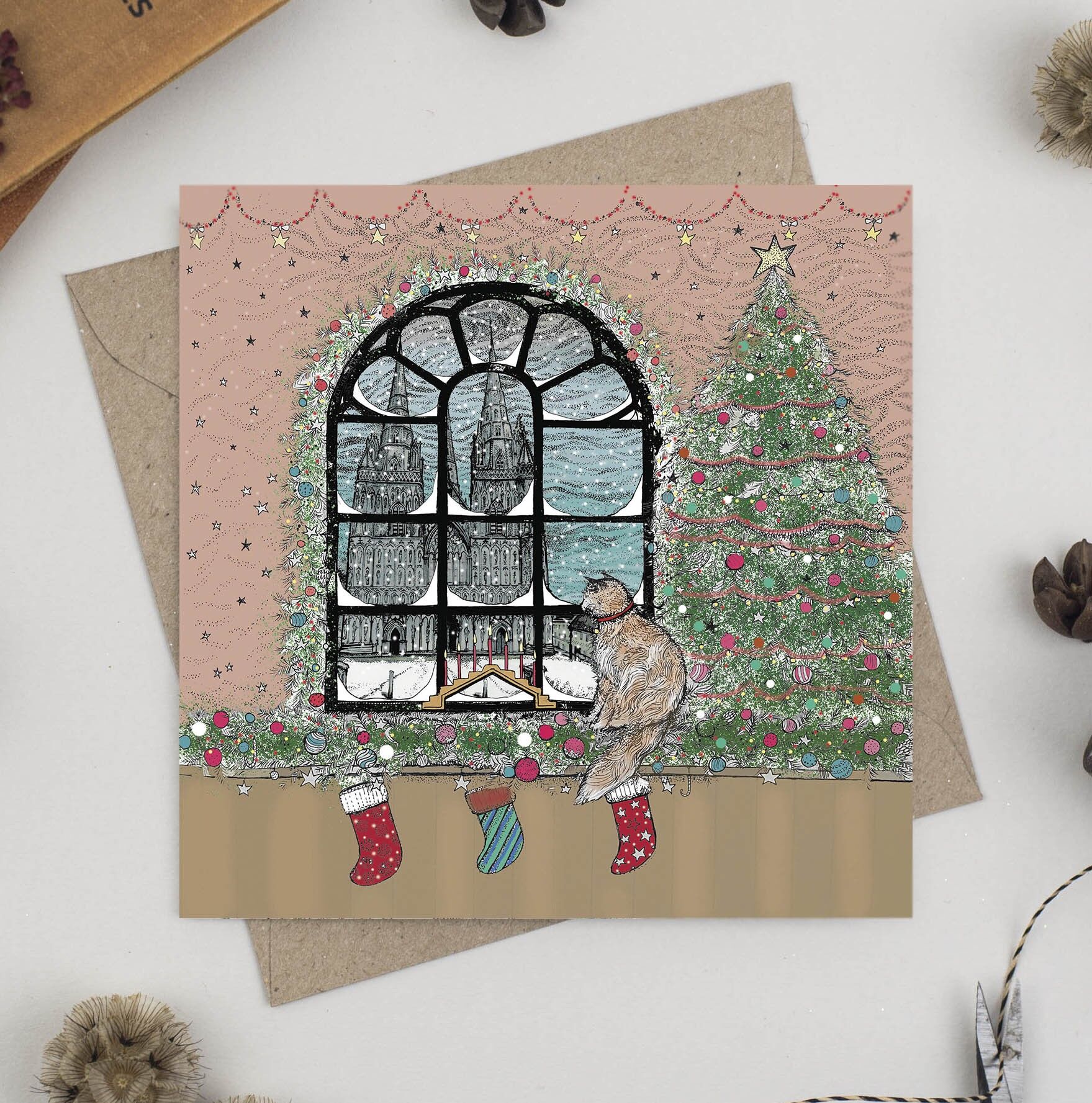 Biglietto d'auguri gatto e cattedrale