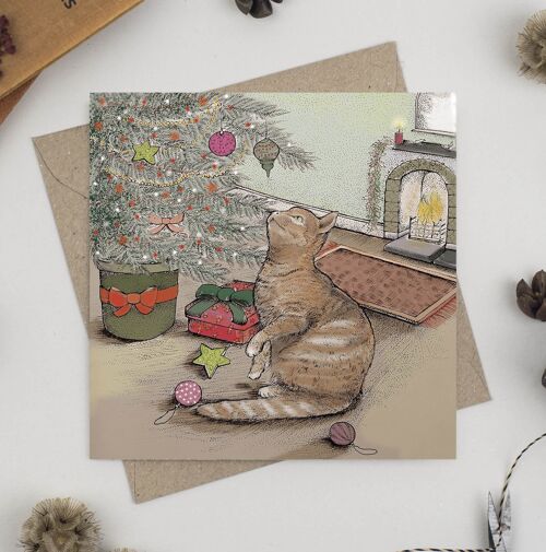 Cat and Christmas Tree Greeting Card