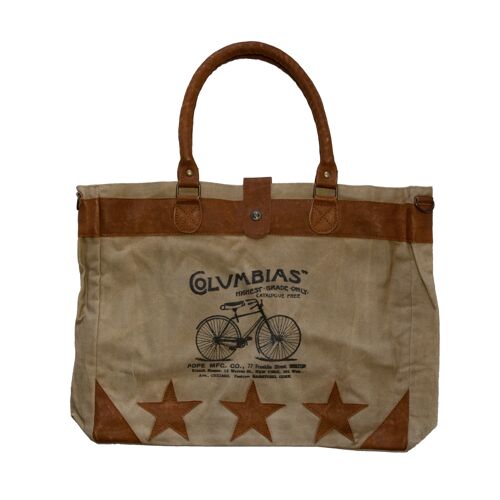 Bicycle Print Upcycled Canvas Tote (197)