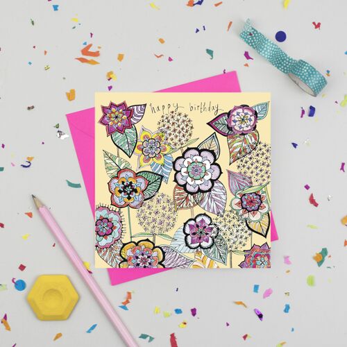 Bold Peach Flowers Birthday Card