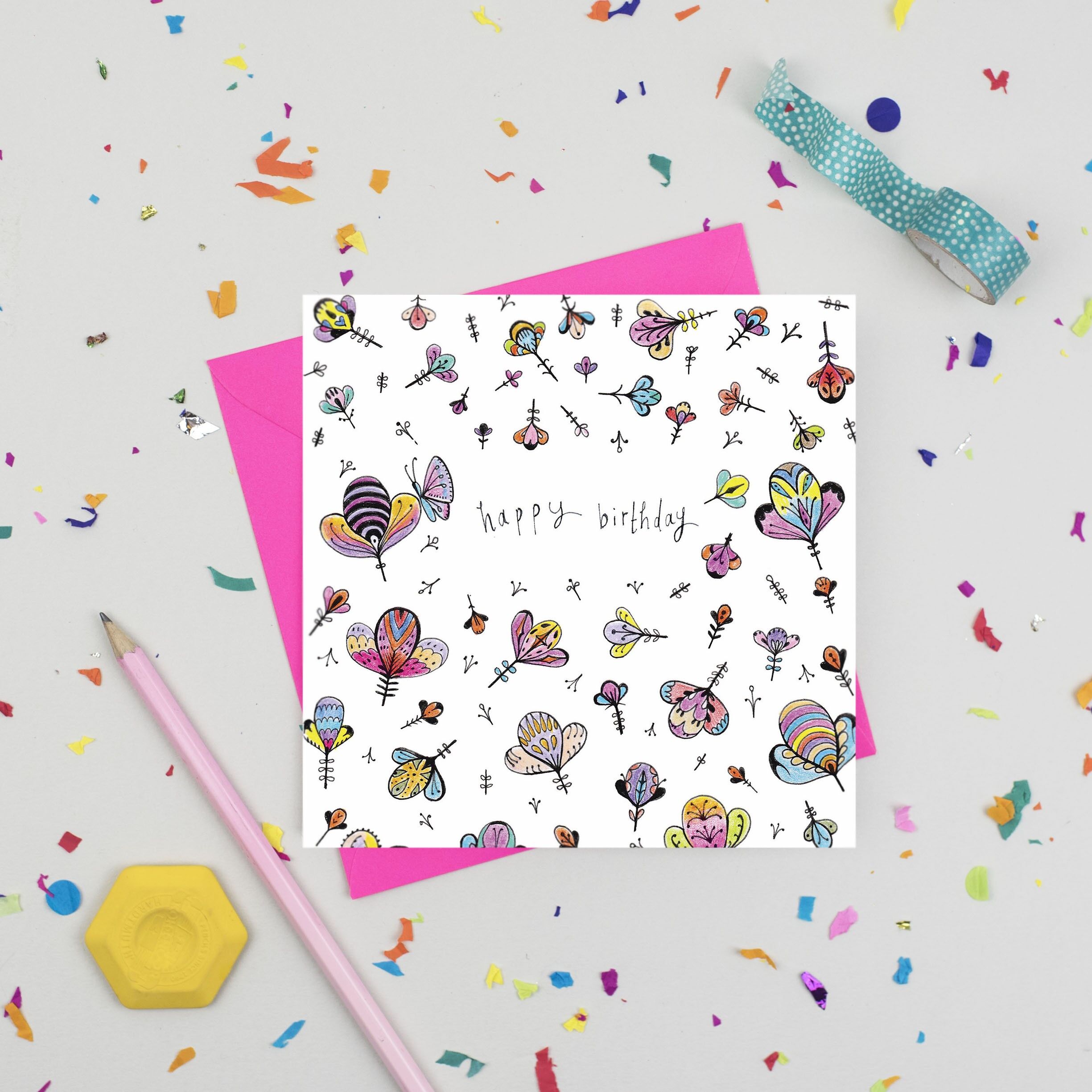 Blumen und Schmetterlinge Geburtstagskarte
