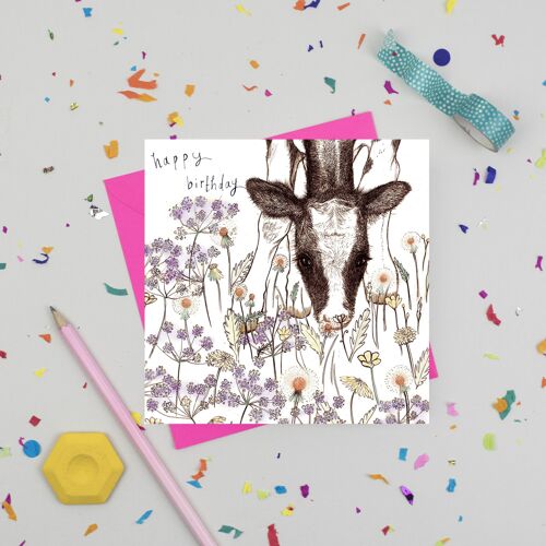 Calf and Flowers Birthday Card