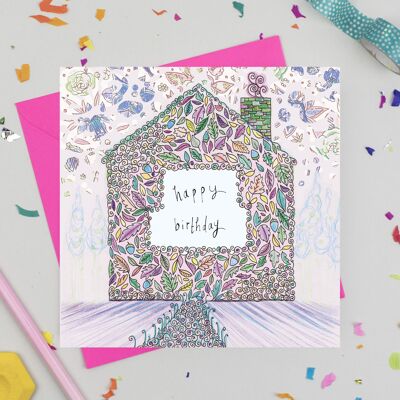 Rainbow House Birthday Card