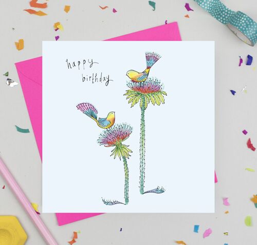 Rainbow Birds Birthday Card