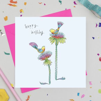 Rainbow Birds Birthday Card