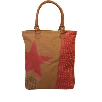 Shopper in tela vintage stella rossa (595)