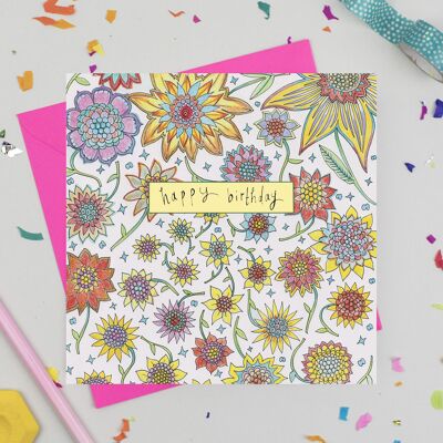 Geburtstagskarte mit kleinen Sonnenblumen