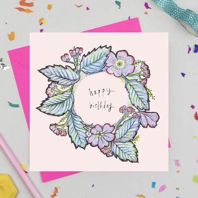 Geburtstagskarte mit Blumenkranz