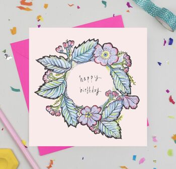 Carte d'anniversaire de couronne florale