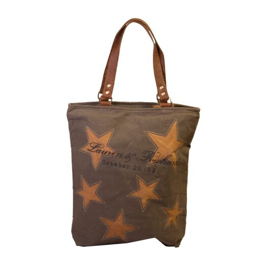 Khaki Canvas Shopper with Stars (571)