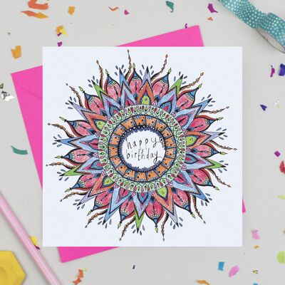 Carte d'anniversaire mandala arc-en-ciel