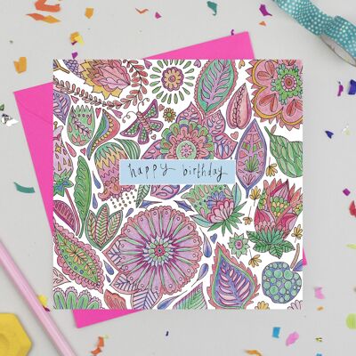 Carte d'anniversaire fleur rose