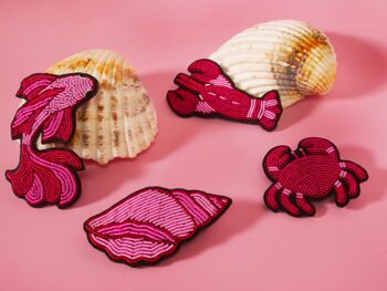 Broche Coquillage Rose fait main broderie cannetille - broche marine 3