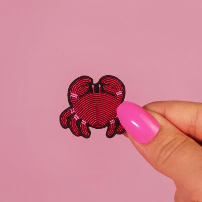 Broche Crabe fait main broderie cannetille - broche marine