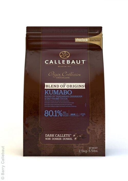 CALLEBAUT - CHOCOLAT NOIR -  80.1% CACAO - MELANGE D'ORIGINE  KUMABO - 2.5KG - CALLETS