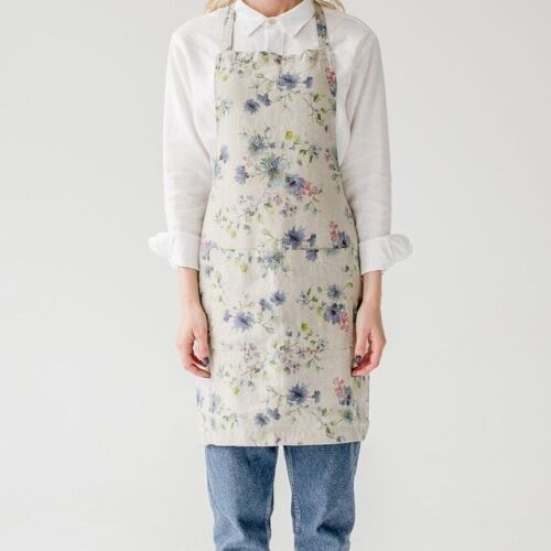 Flowers on Natural Linen Daily Apron